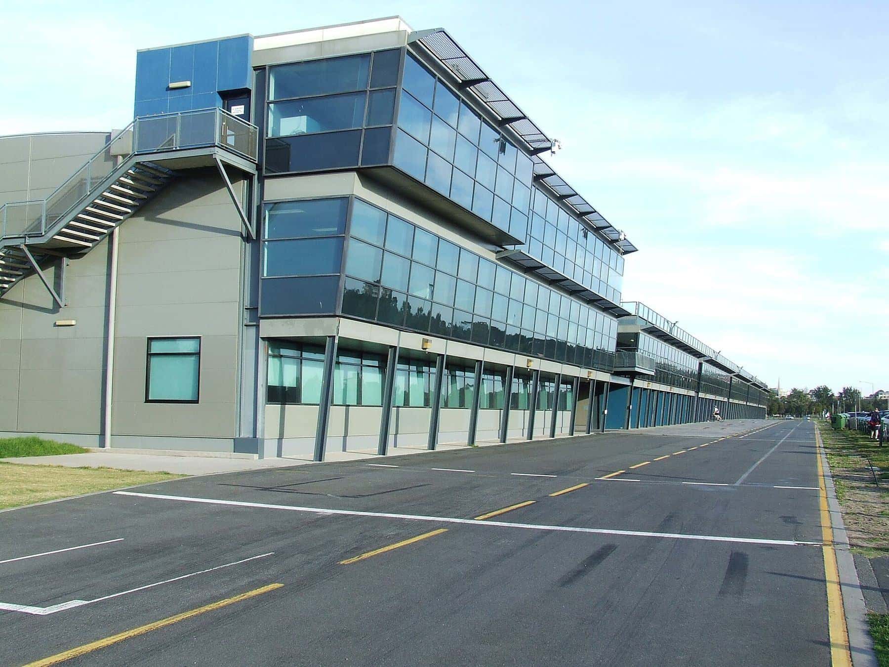 The pit building at the Albert Park Grand Prix circuit in Melbourne